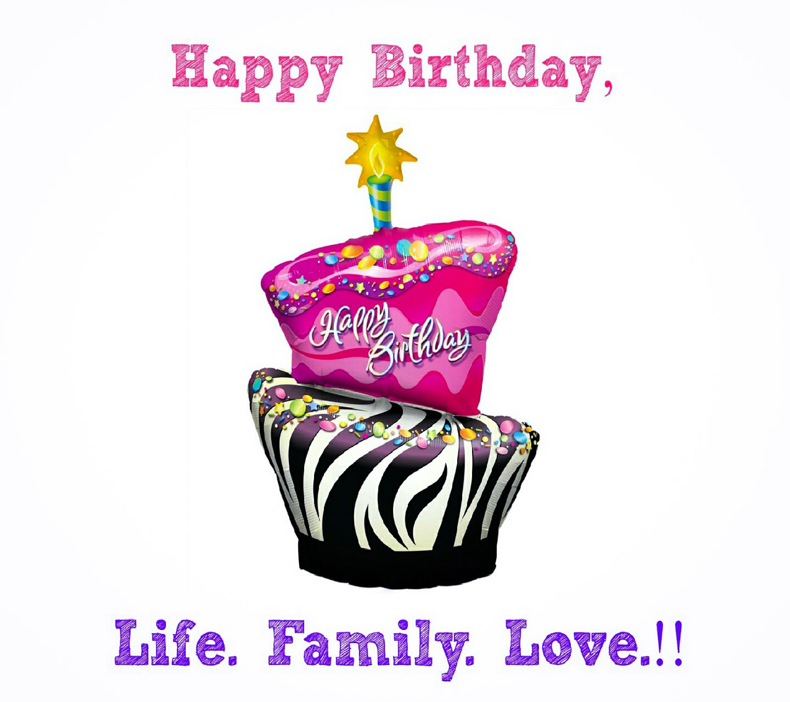 Happy birthday card with a zebra print cupcake and a star (birthday, life, love, wallpapers)