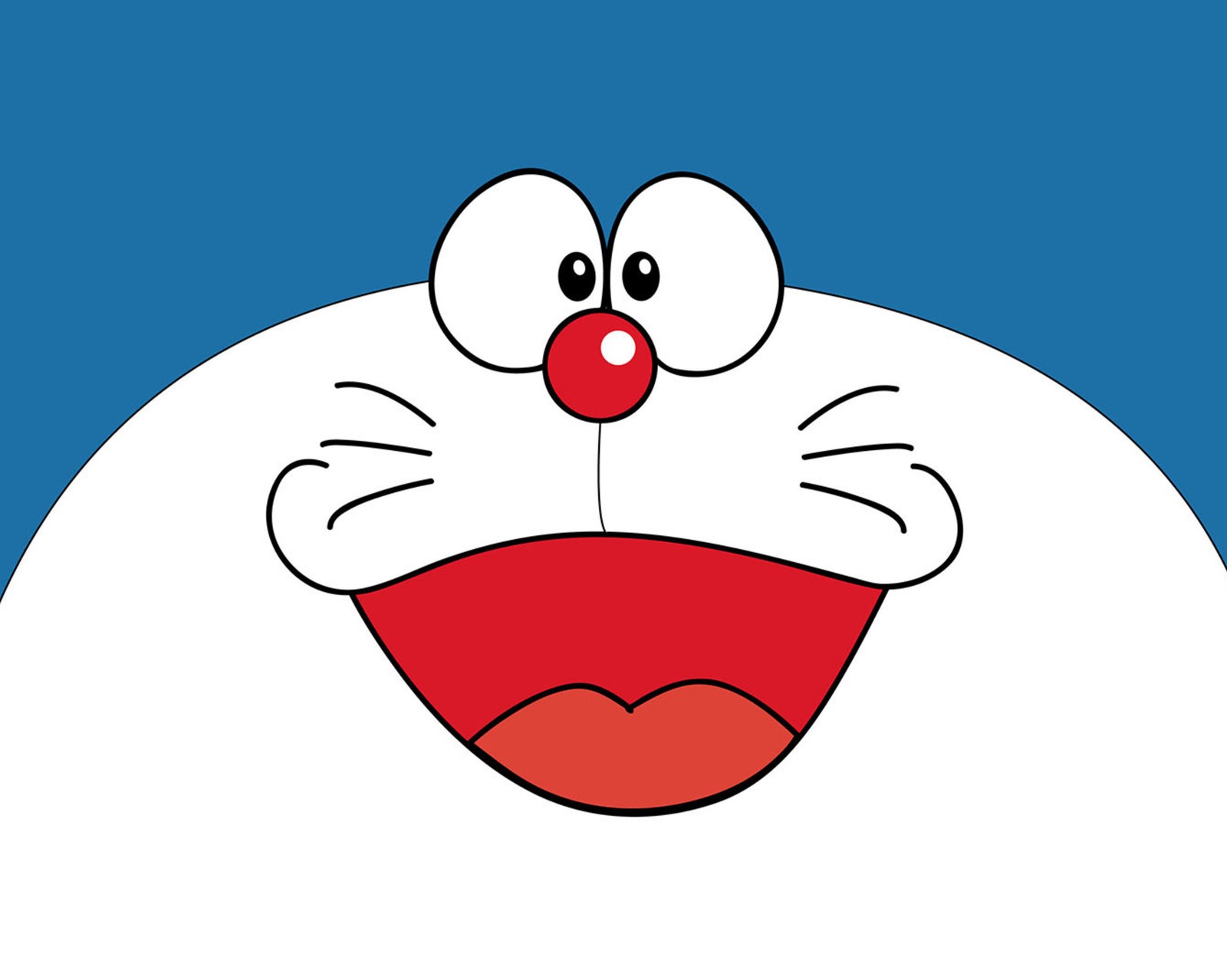 A cartoon character with a red nose and a white face (anime, doraemon)