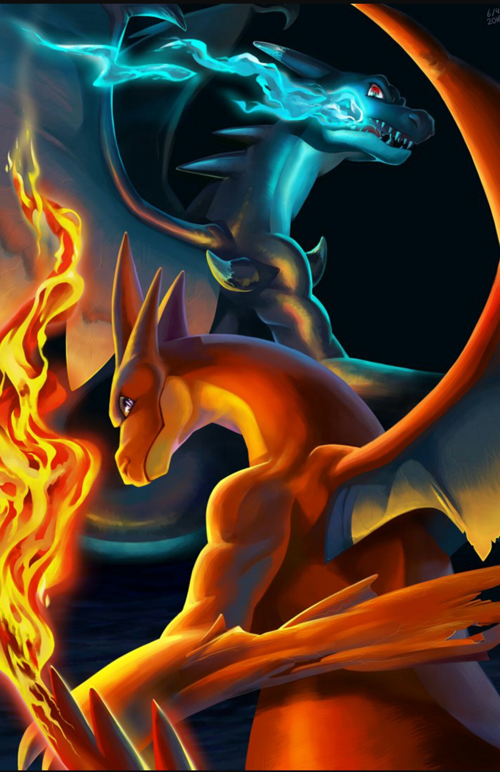 Pokemon-hintergründe mit feuer und einem drachen (mega glurak x, mega charizard x, mega charizard y, mega entwicklung, pokémon)