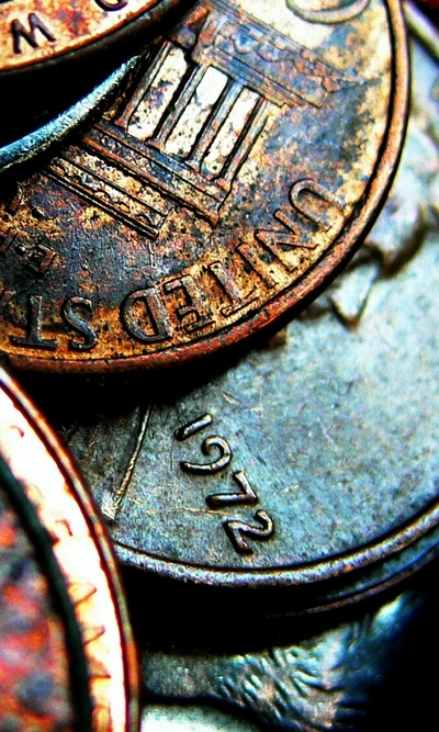 Composición abstracta de centavos y monedas vintage