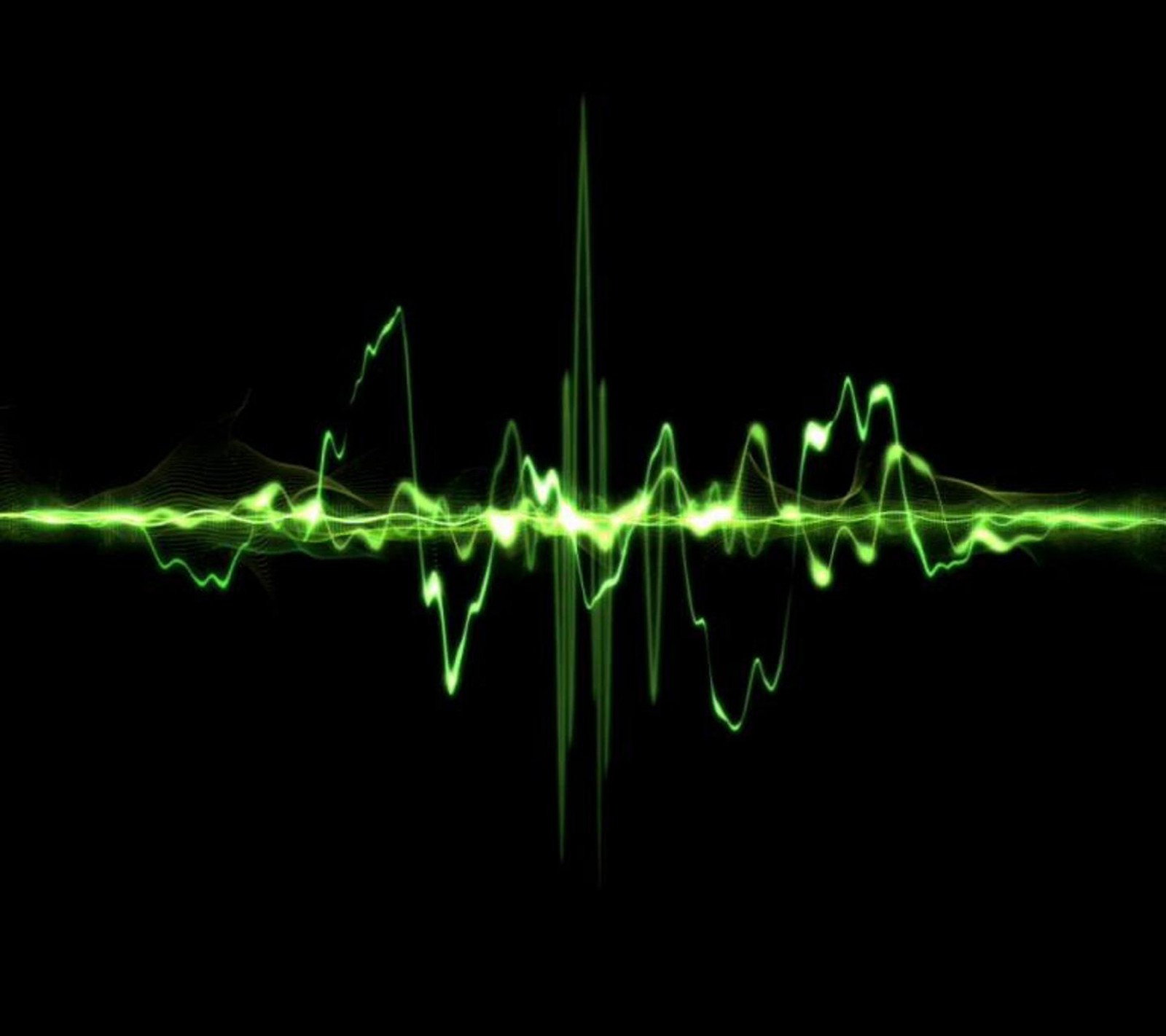 A green sound wave is shown in the dark (abstract, frequency, wave)