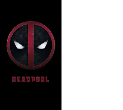 Iconic Deadpool logo with red and black design against a dark background.