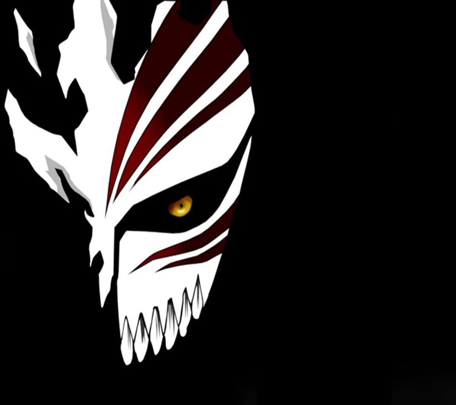 A close up of a white and red mask with a black background (bleach, hollow, ichigo, mask)