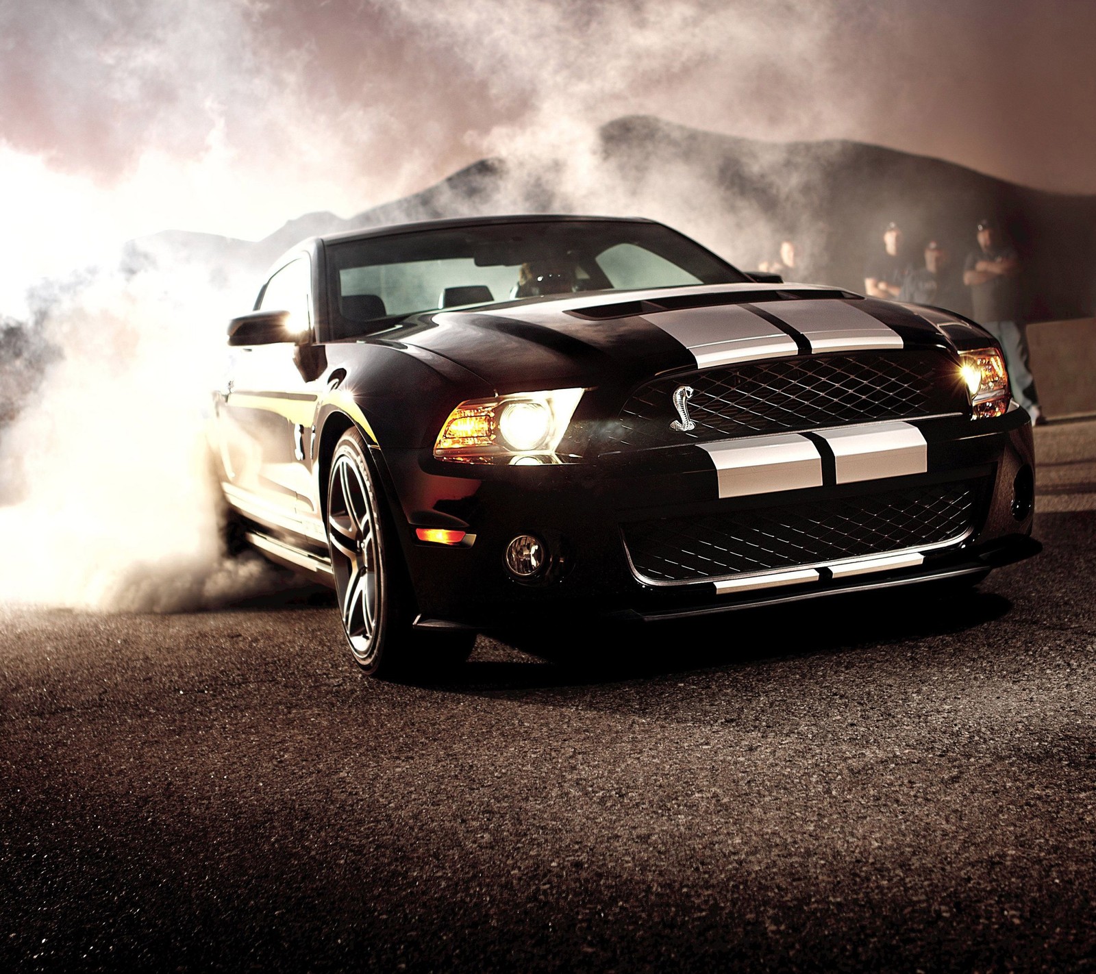 Arafed mustang with smoke coming out of the hood (auto, car, ford, mustang, smoke)