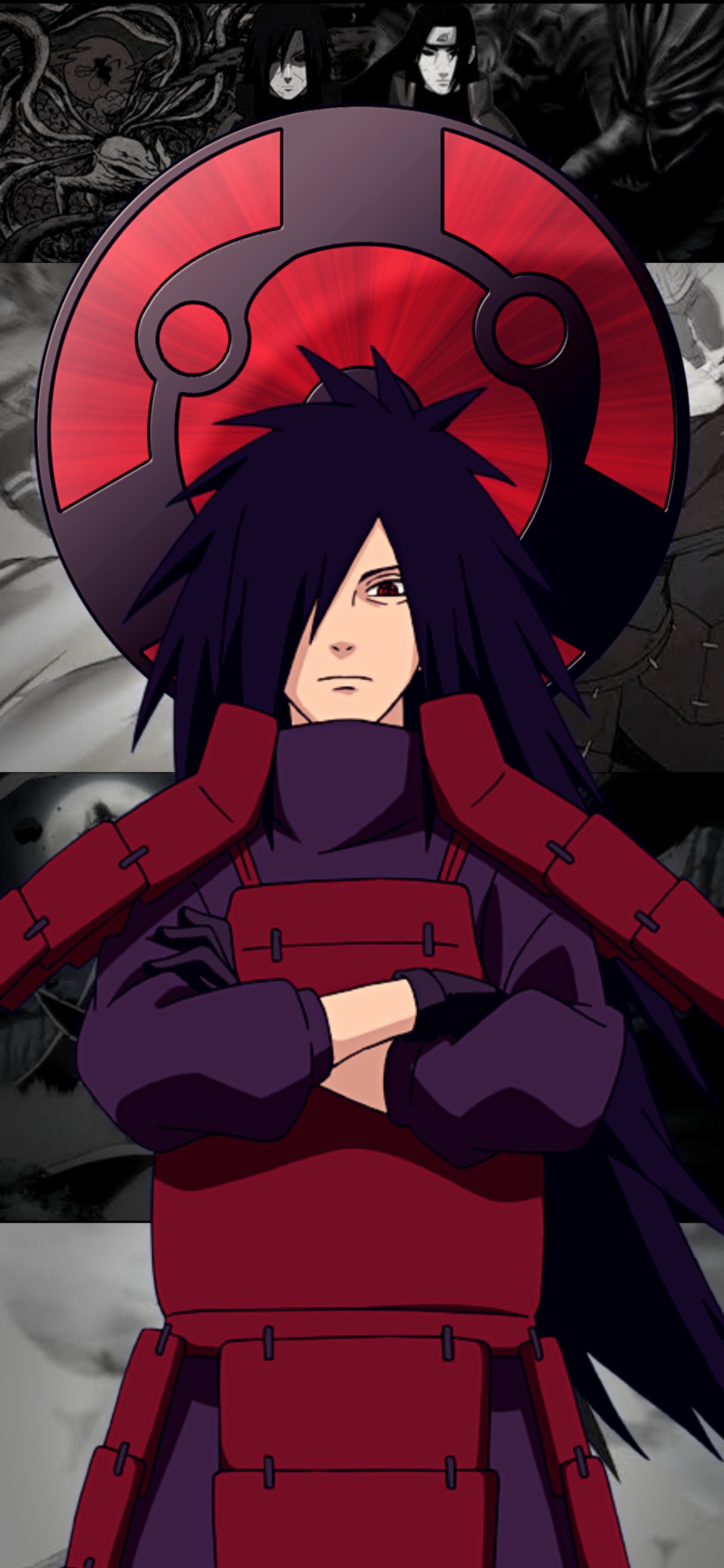 Personnage d'anime avec un chapeau rouge et des cheveux noirs (madara, madara uchiha, naruto, naruto shippuden, uchiha)