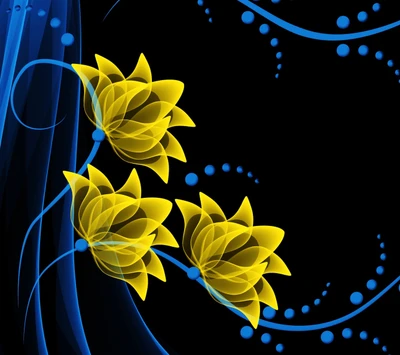 blue, flowers, yellow