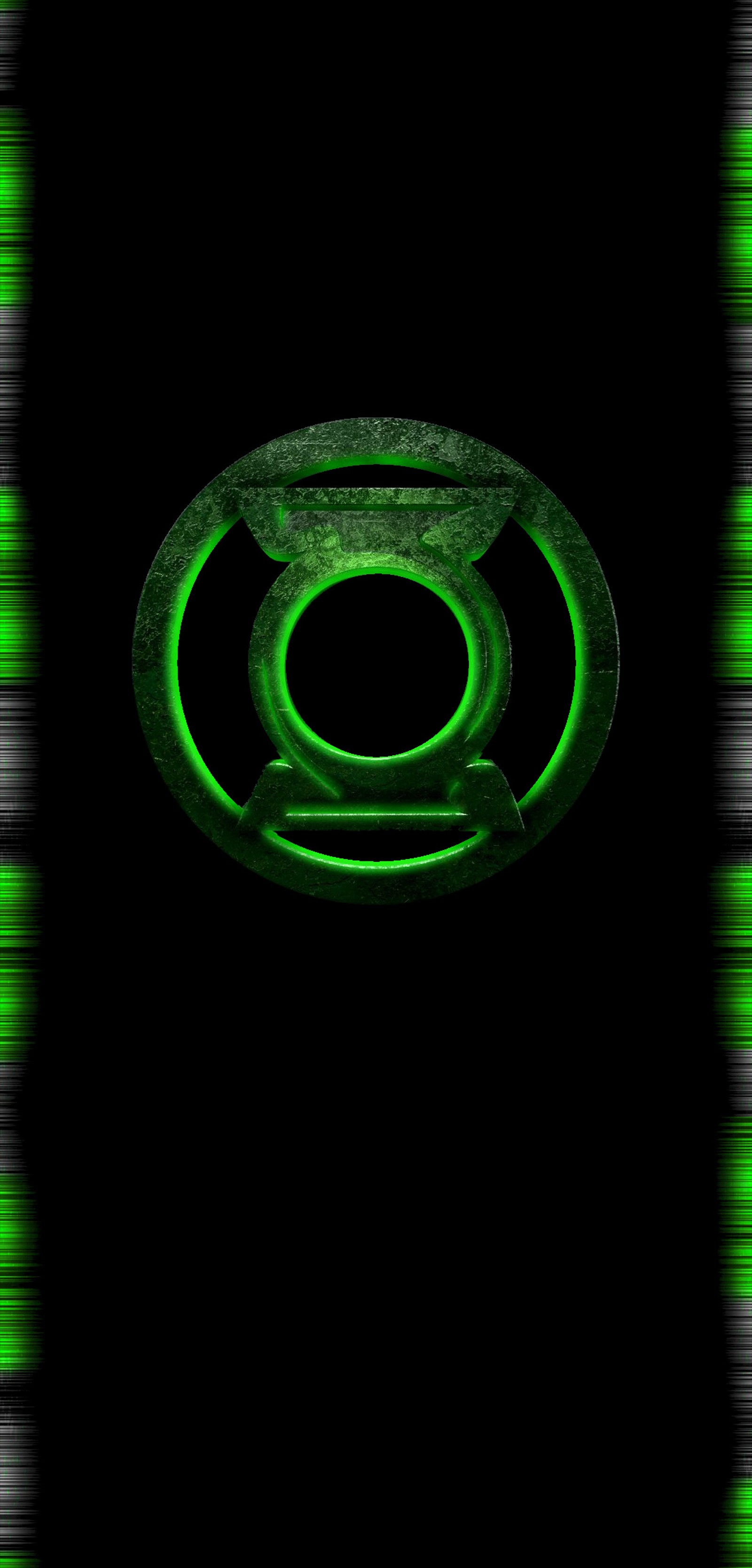 A close up of a green lantern logo on a black background (comics, dc, green lantern, justice league, s9)