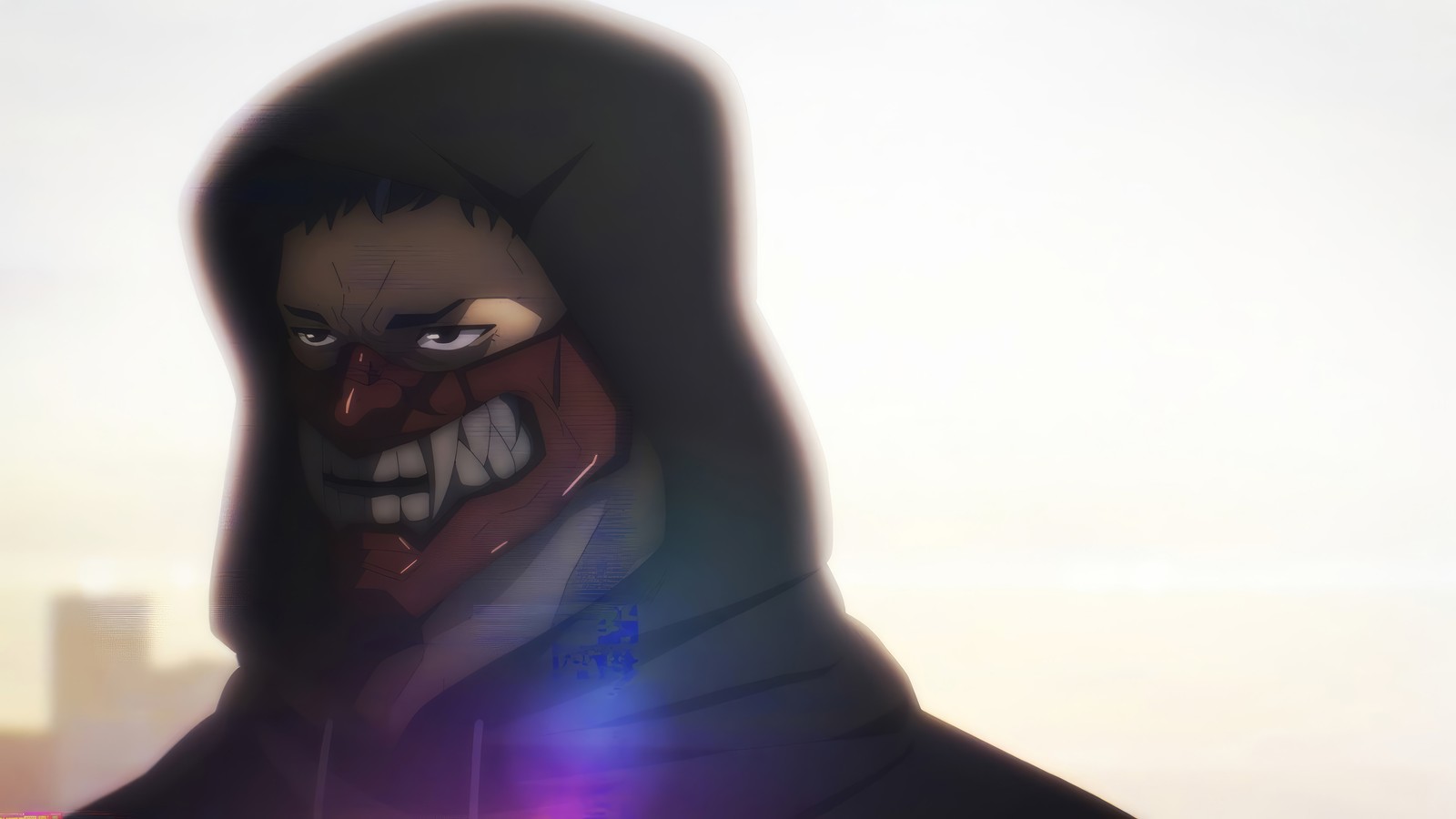 Anime character with a hood on and a hood over his face (ninja kamui, anime, joe higan, oni mask)