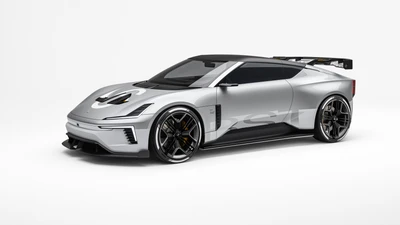 Polestar Concepto BST 2024: Coche de Carreras Eléctrico Futurista sobre Fondo Blanco