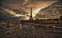 eiffel tower, reflection, water, sunset, cloud wallpaper