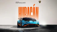 Lamborghini Huracán STO: Поразительный спортивный автомобиль на постере в ярком синем и оранжевом цветах