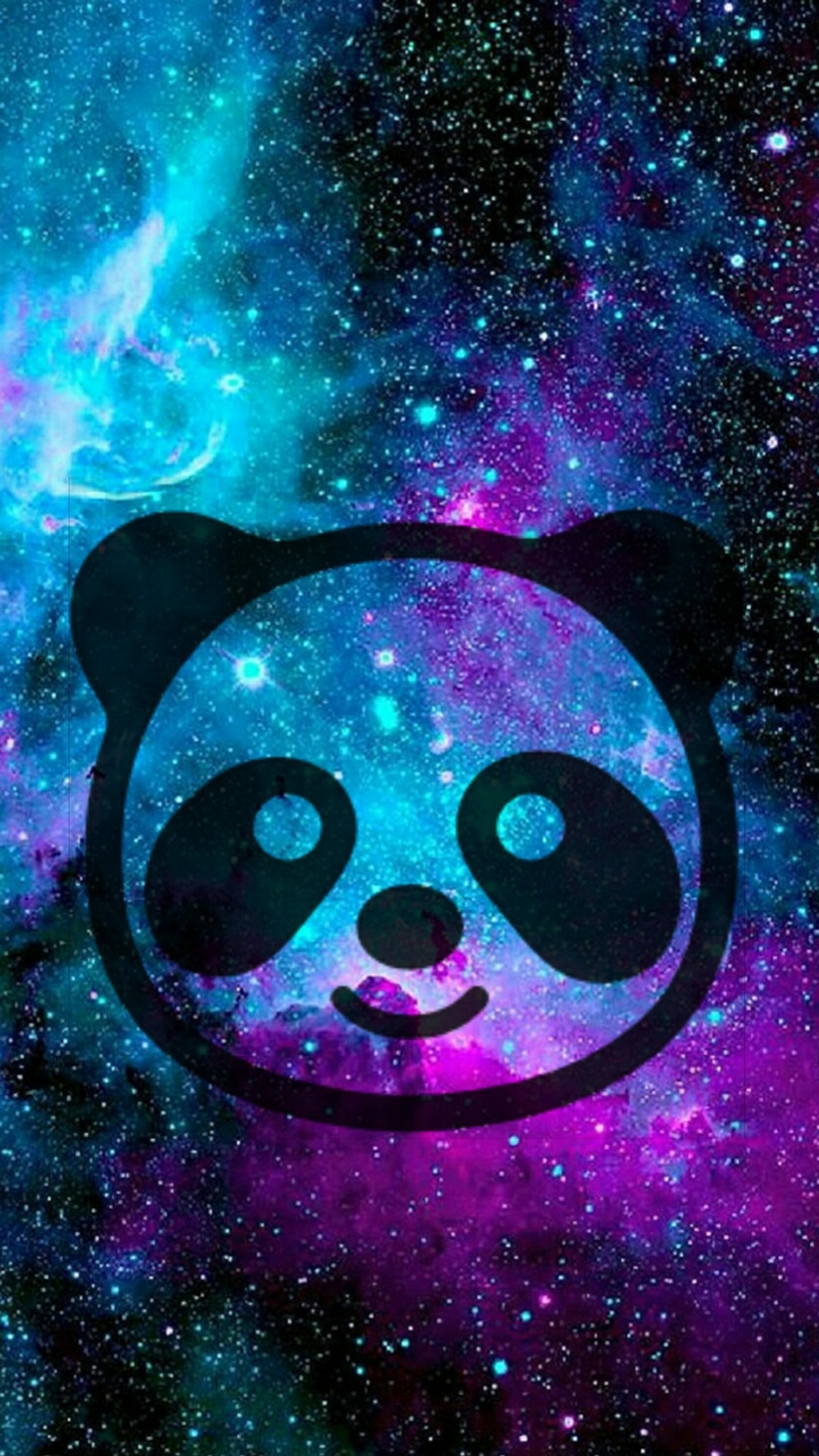 Un visage de panda au milieu d'un fond de galaxie (galaxie, panda, use comma to seperate)