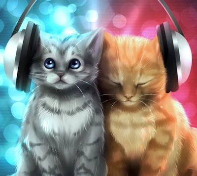 chat, casque, chaton, musique