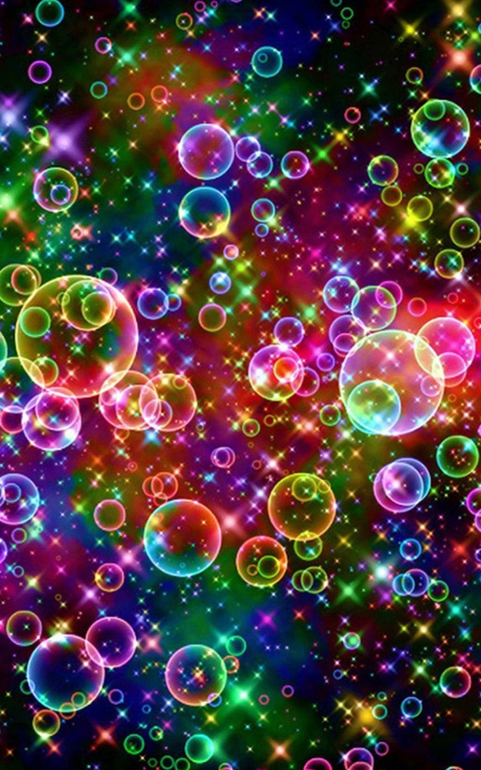 A bunch of bubbles floating in the air on a black background (bubbles, colorful, water)