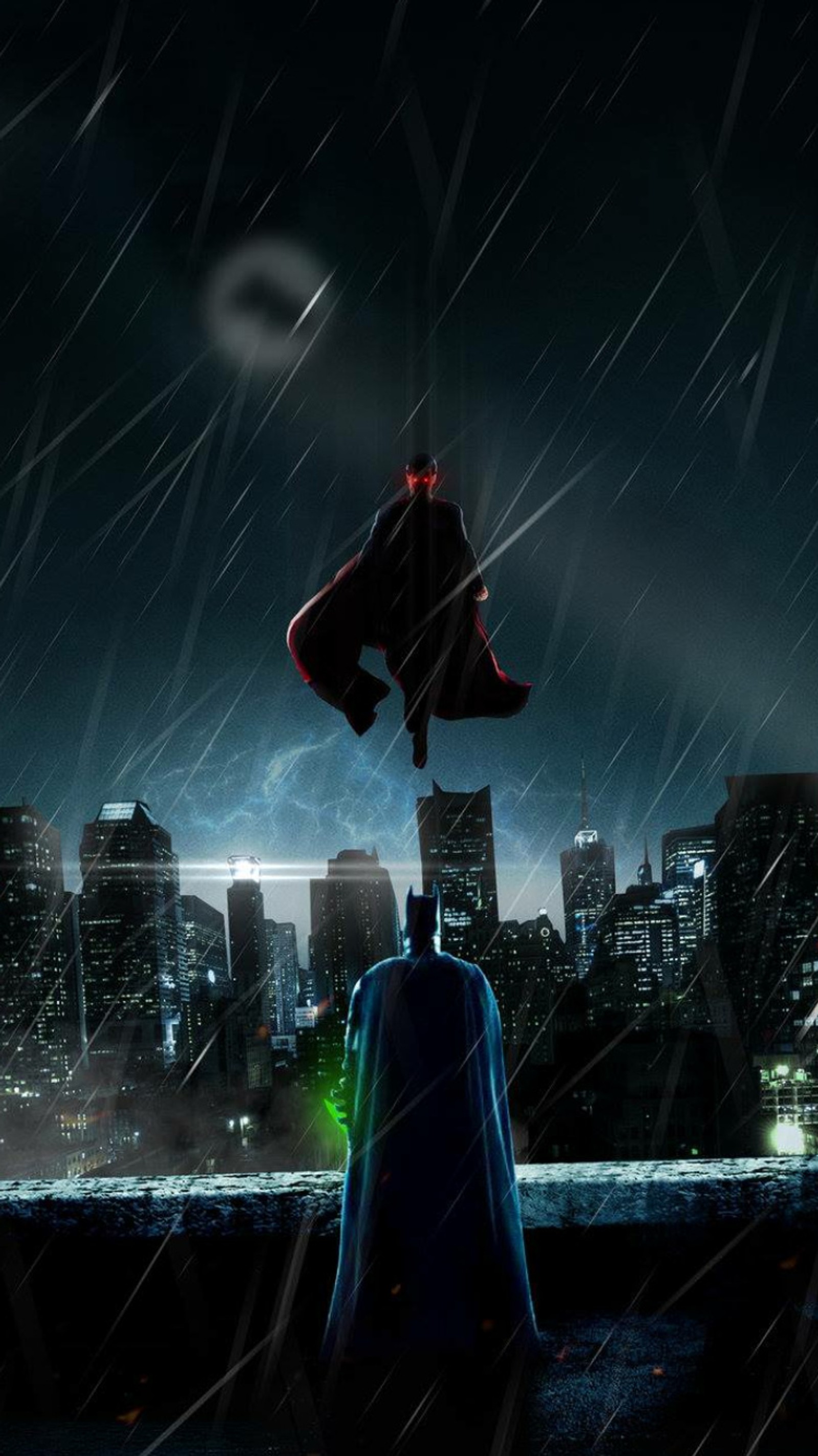 Batman y el caballero oscuro bajo la lluvia (batman, superman)