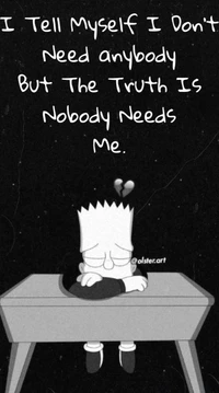 bart simpson, black and white, broken heart, depressed, lonely