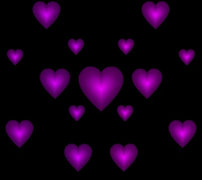 Diseño abstracto de corazones morados sobre fondo negro