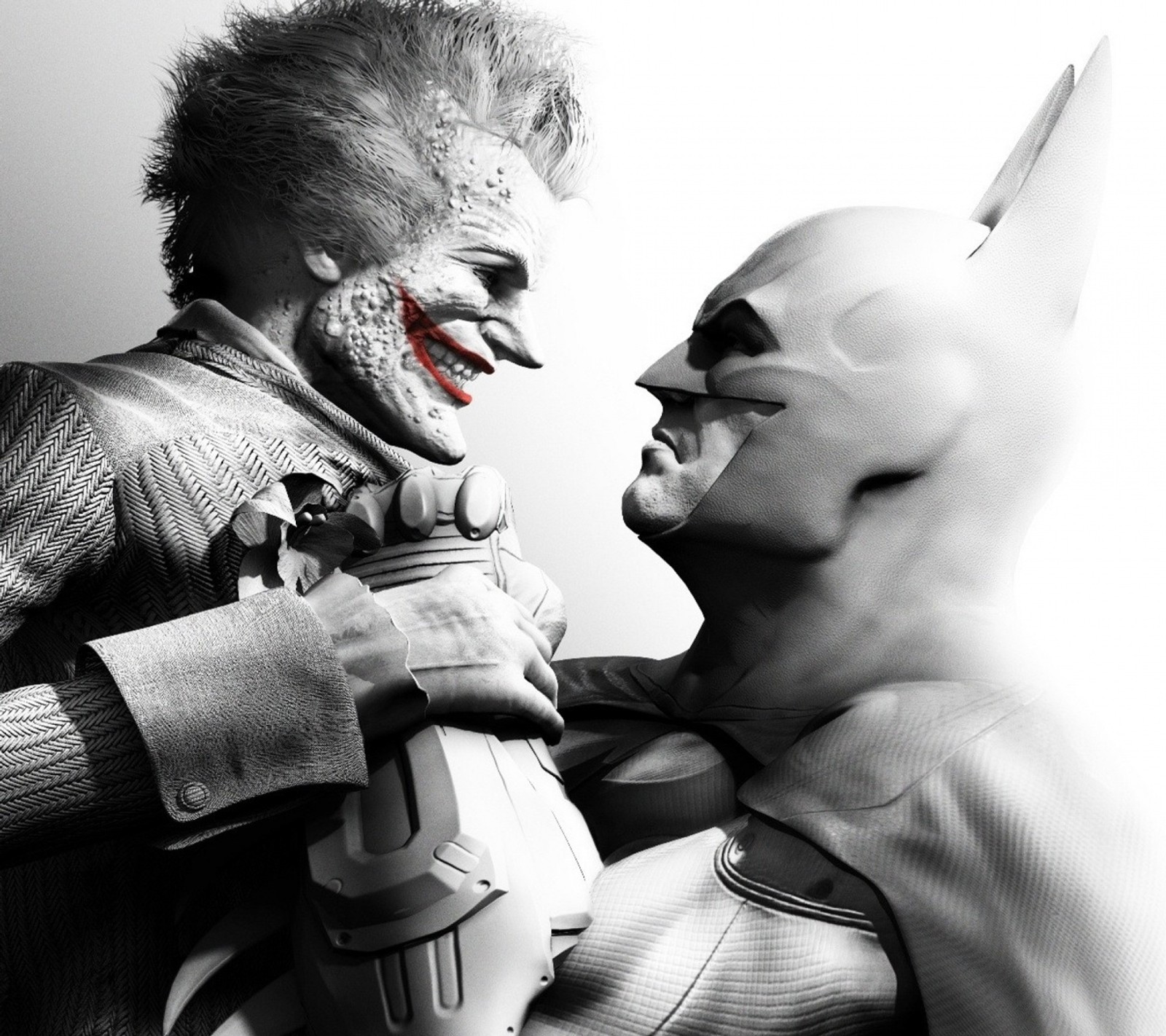 Batman et joker sur une photo en noir et blanc (arkham, génial, batman, bandes dessinées, chevalier noir)