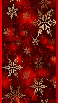 Red Christmas Background with Golden Snowflakes and Sparkling Accents