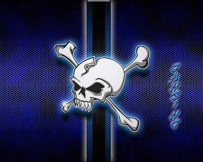 Design de caveira azul e ossos cruzados