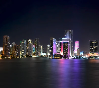 cidade, escuro, brilho, miami, noite