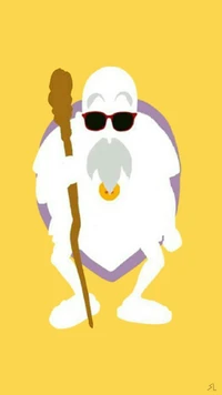 Master Roshi in HD with Sunglasses on a Yellow Background