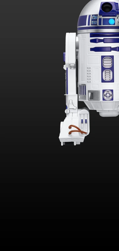 R2-D2: Ikonischer Droid aus Star Wars auf einem eleganten schwarzen Hintergrund