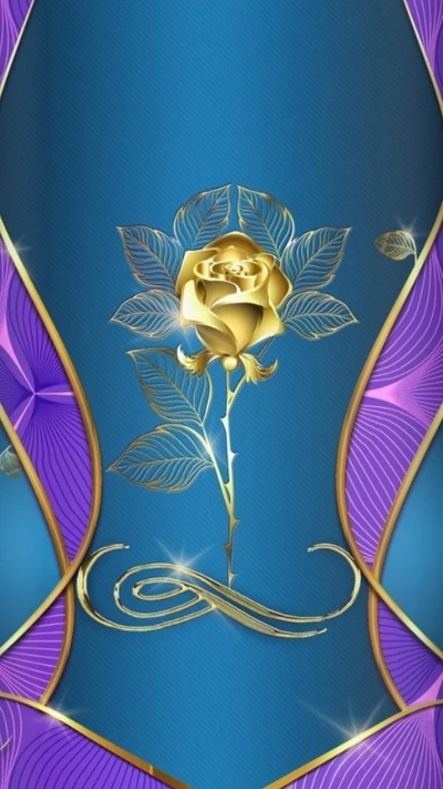 bleu, fleur, or, gold rose, papier peint amour