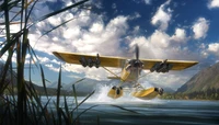 Seaplane startet über ruhigen Gewässern in der Landschaft von Far Cry 5