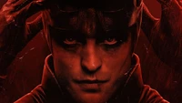 Intense Portrait of Robert Pattinson as Batman in a Dark, Red Atmosphere