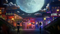 Moonlit Night at a Vibrant Tourist Attraction