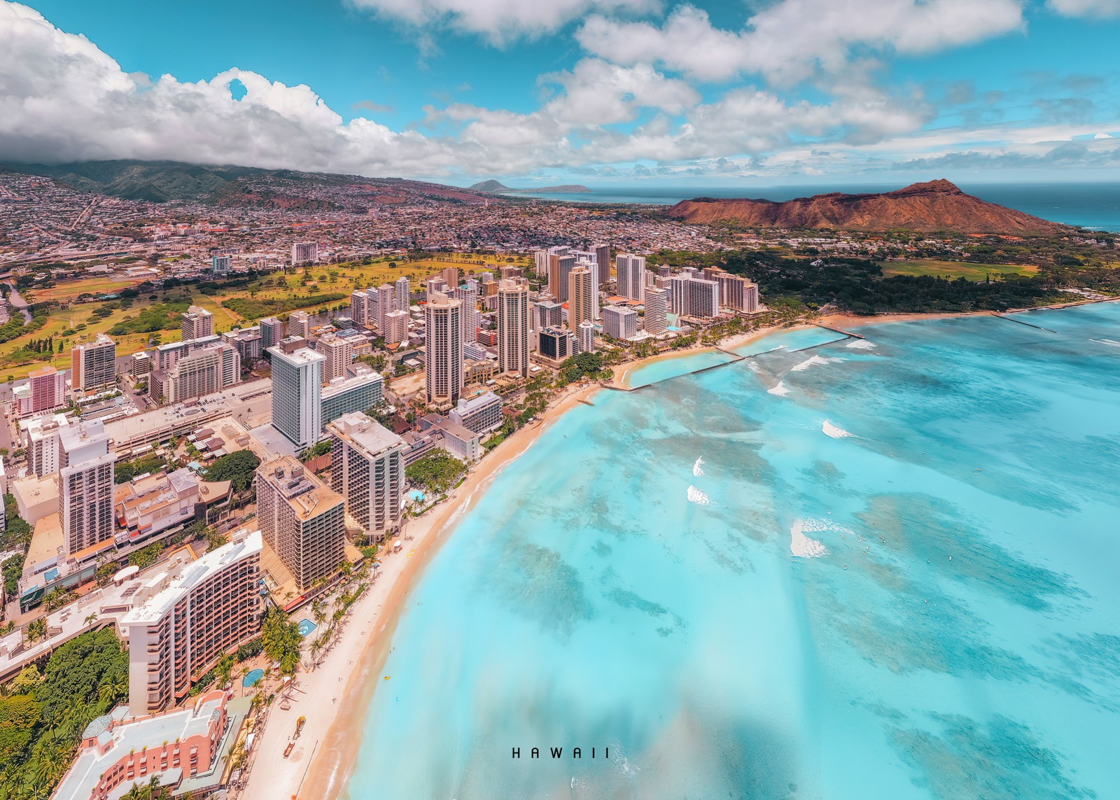 Lade honolulu, luftaufnahme, hawaii, strand, stadtbild Hintergrund herunter