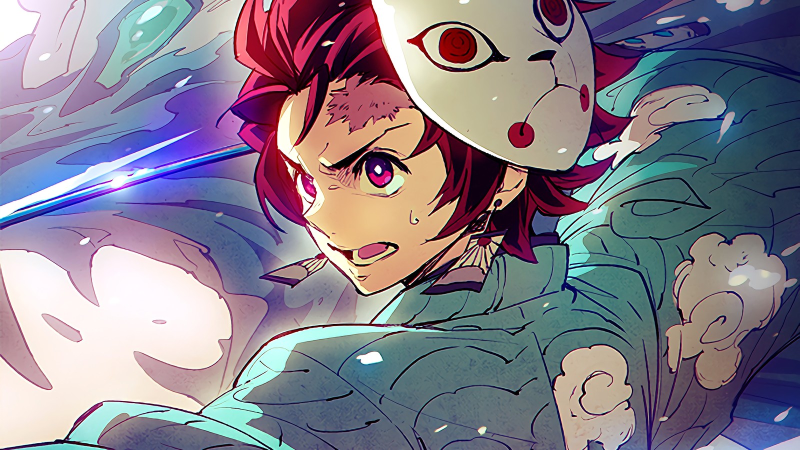 tanjiro kamado, tanjirou kamado, mask, kimetsu no yaiba, demon slayer kimetsu no yaiba wallpaper