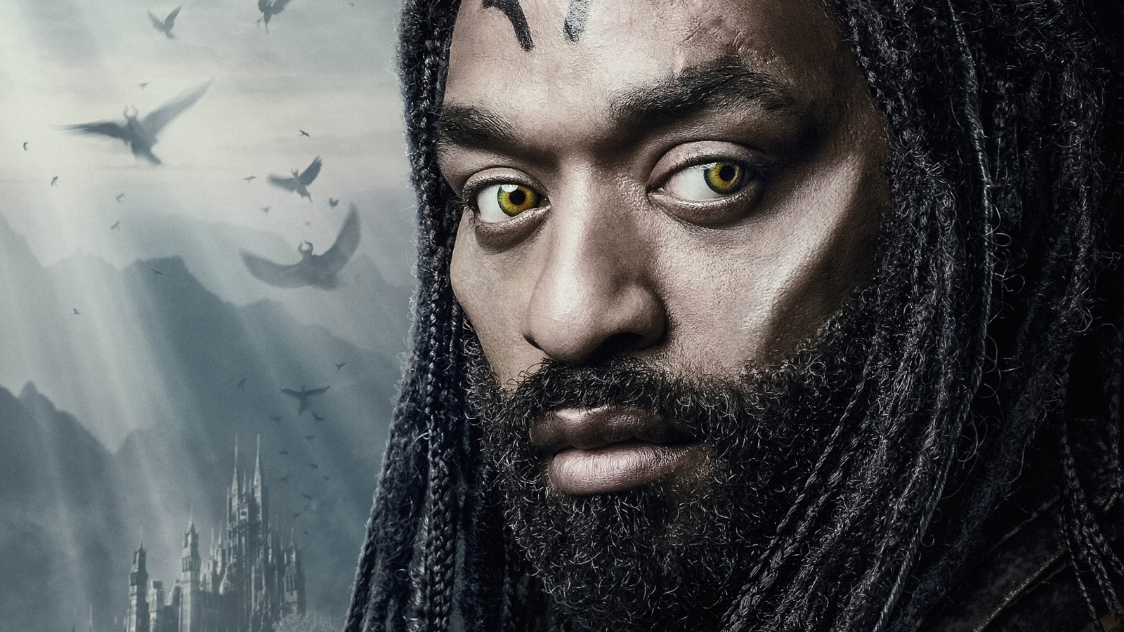 A close up of a man with dreadlocks and a beard (maleficent 2, maleficent mistress of evil, 2019, movie, conall)