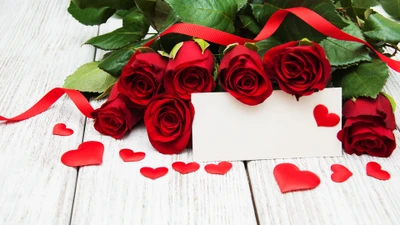 Red Roses and Heart-Shaped Confetti for Valentine's Day