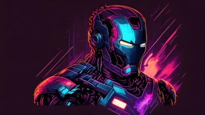 Vibrant Digital Art of Iron Man in a Futuristic Style