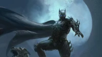 Batman futurista emerge bajo la luz de la luna