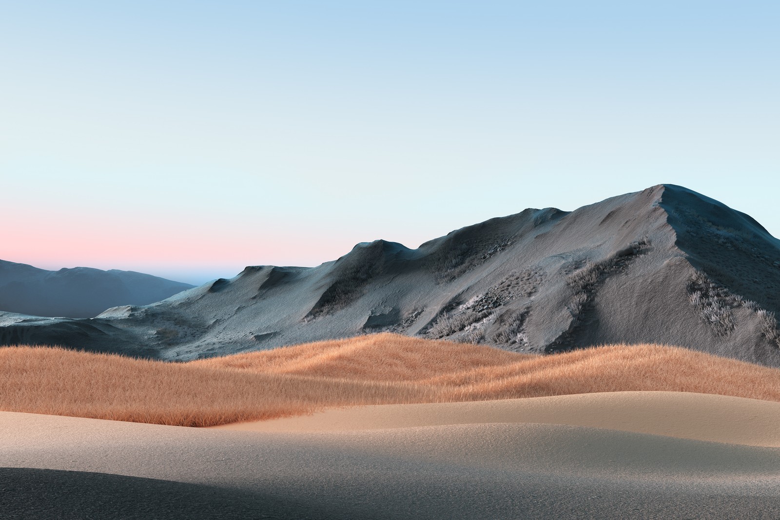 Montagne au loin avec quelques dunes de sable au premier plan (collines, paysage, champ dherbe, ciel dégagé, microsoft surface book 3)