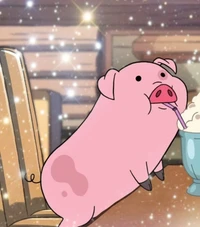 Charming Pig Enjoying a Milkshake in Gravity Falls