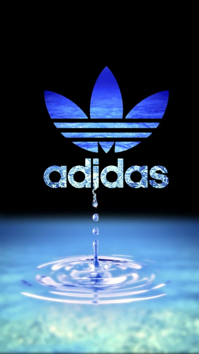 Logotipo da Adidas refletido na água com efeito de gota