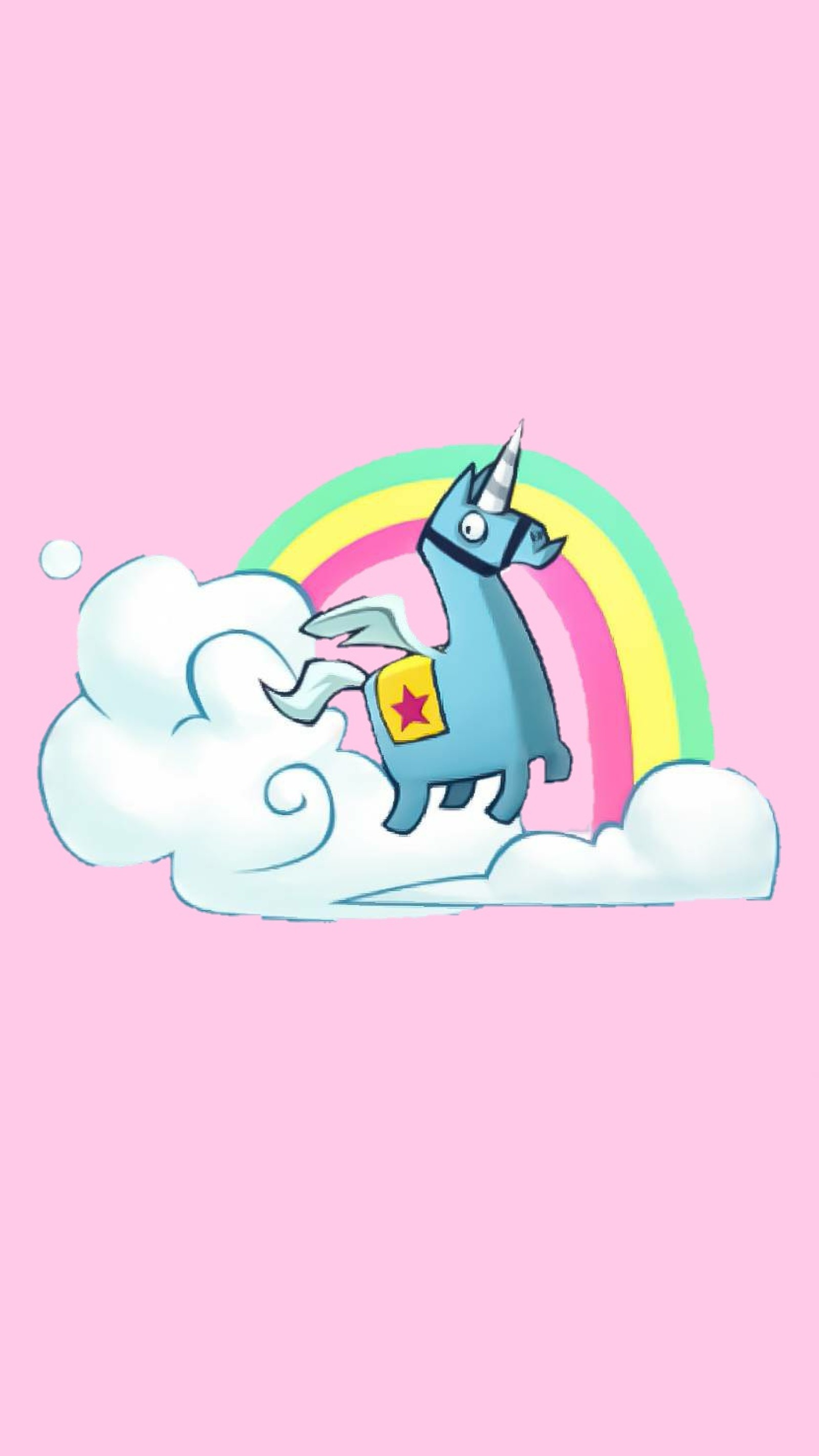 Gros plan d'un chat de dessin animé sur un nuage avec un arc-en-ciel en arrière-plan (nuage, mignon, fortnite, téléphone, rose)