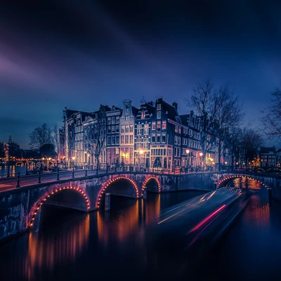 amsterdam, bridge, cityscape, night lights