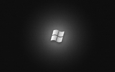 Logotipo do Windows metálico em fundo de malha preto e cinza