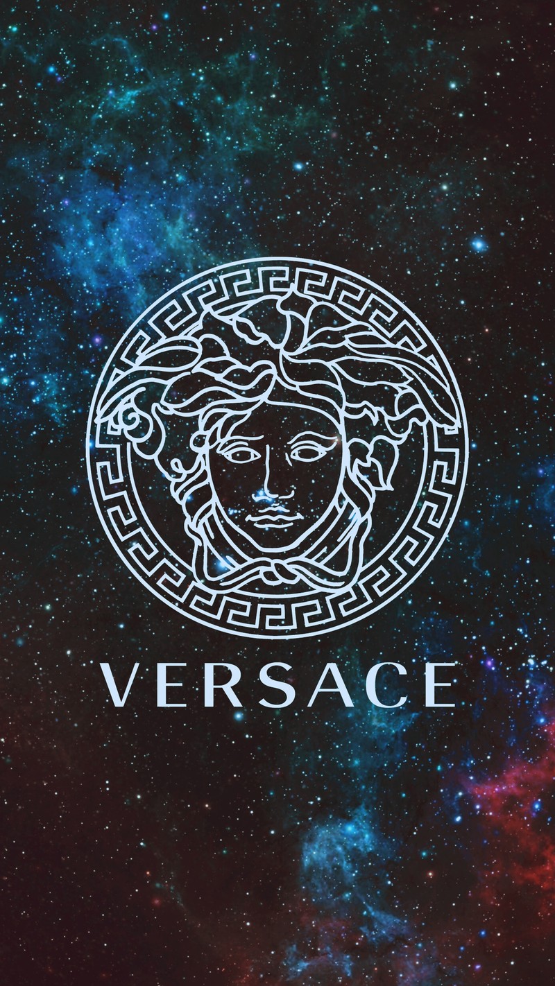 Крупный план логотипа на фоне галактики (галакси, логотип, версаль, versace)