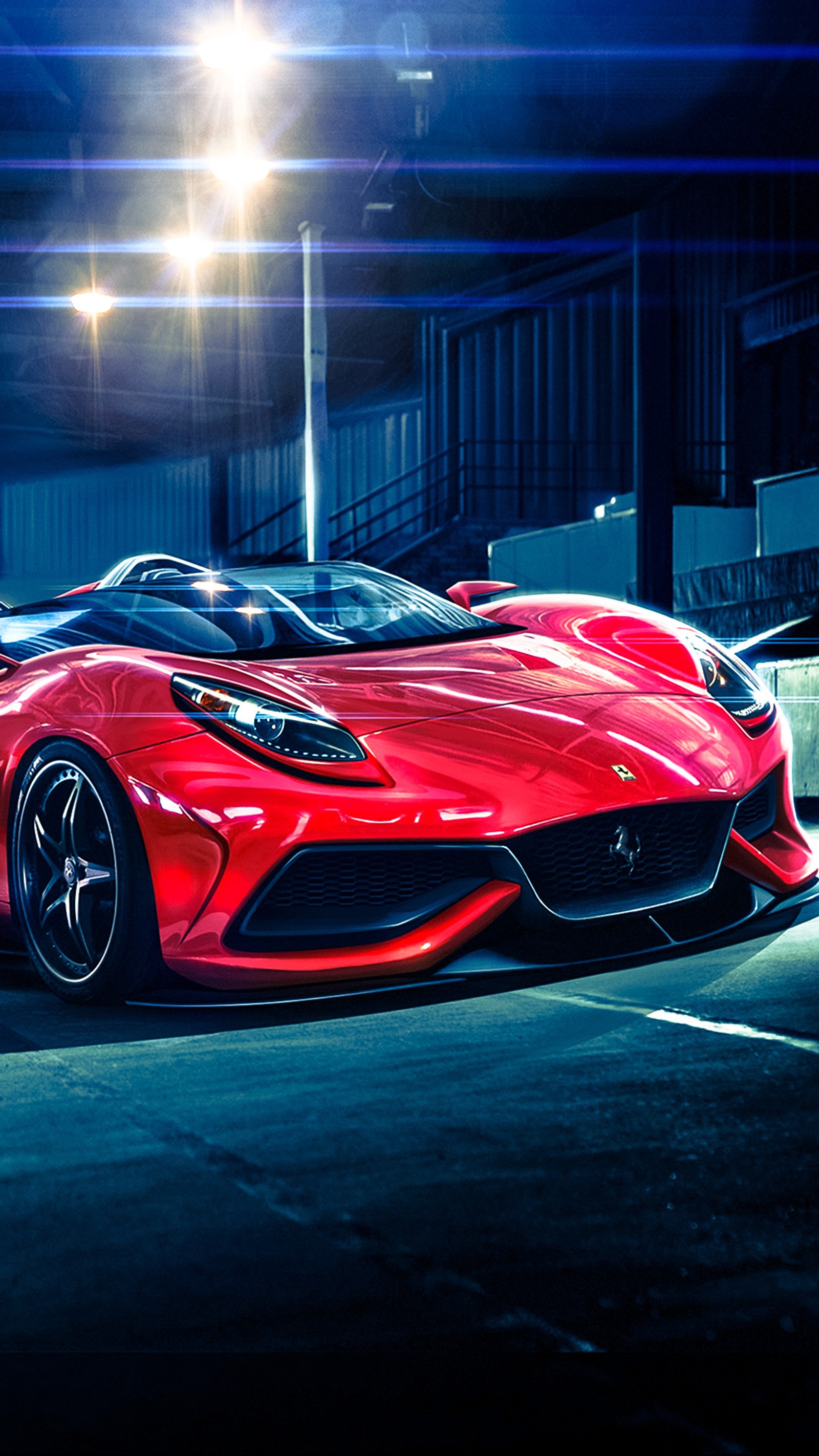 A close up of a red sports car parked in a parking lot (auto, car, ferrari, red)