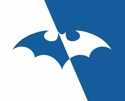 Logo stylisé de Batman sur fond bleu et blanc