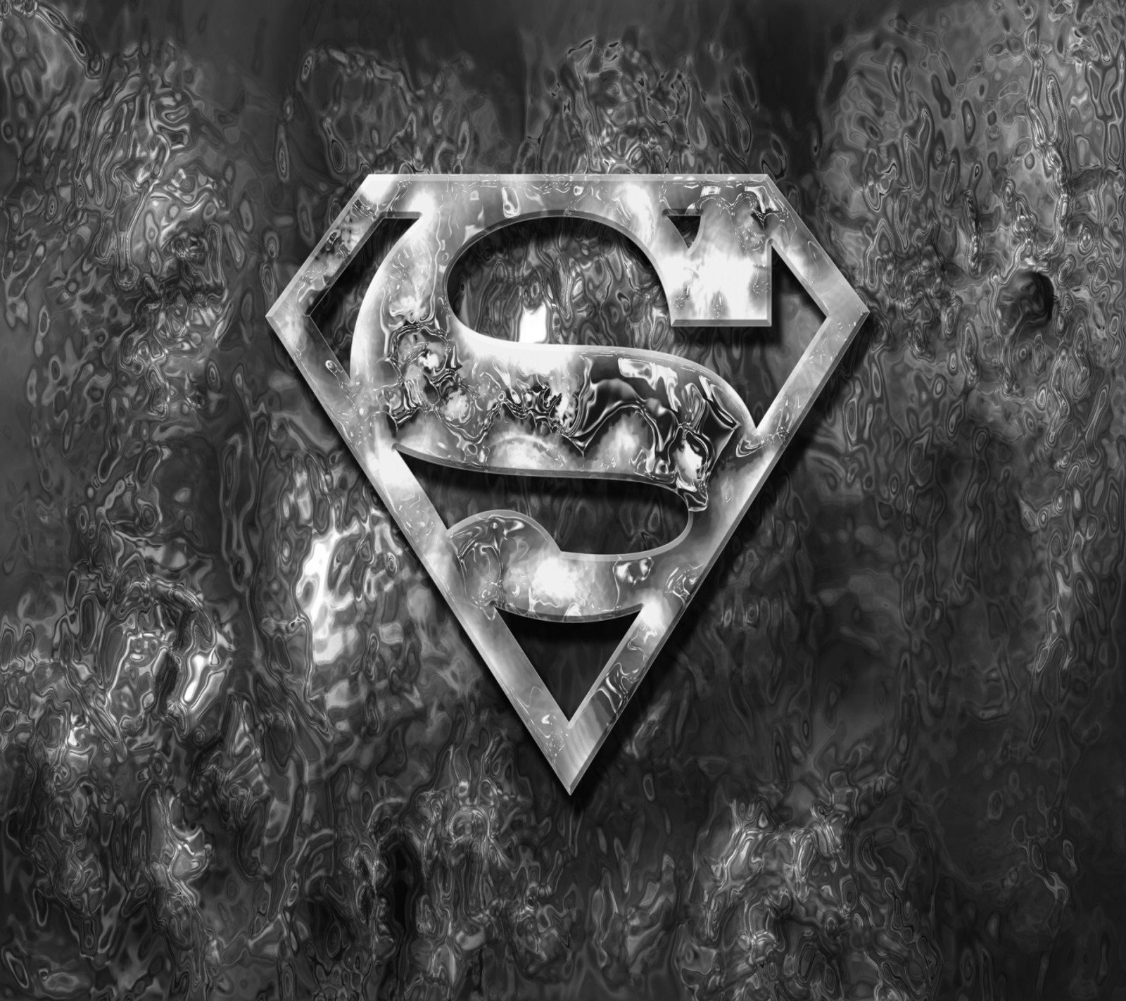 Una foto en blanco y negro de un logo de superman en una superficie metálica (juego, hd, logotipo, superman)