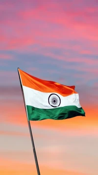 Indian Flag Against a Vibrant Sky on Independence Day