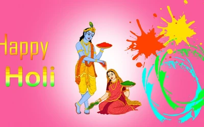 Celebrando Holi: Radha y Krishna en colores vibrantes