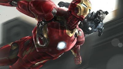 Iron Man et War Machine en Action : Un Duo de Super-héros Dynamique